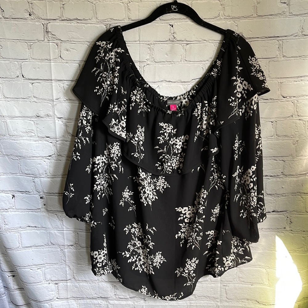 Vince Camuto Black & White Floral Off The Shoulder Top Blouse Size XL